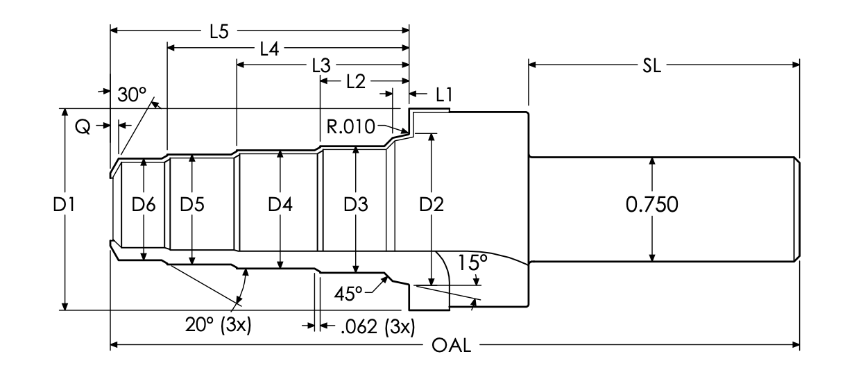 4 way cavity cutters dimensions