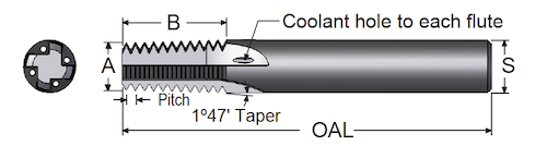 straight flute thread mill with coolant